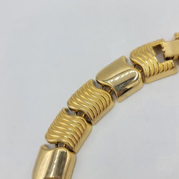 1970s Gold Tone Chunky Statement Choker Collar Necklace Vintage Disco Glam 17.5 - Picture 8 of 15